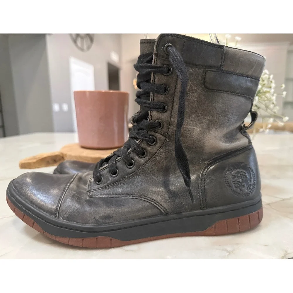 Diesel Tatradium Basket Butch Distressed Leather High Top Black Grey Men's 9.5
